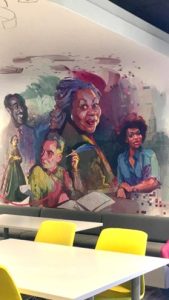 Derek Brennan, The Writing Center Mural, 2020, Lorain County Community College, Elyria. Photo by Amy Scott-Douglass.