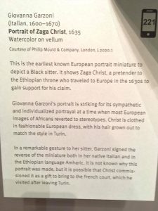 Placard for Giovanna Gorzani, Portrait of Zaga Christ, Allen Memorial Art Museum, Oberlin, 1653.