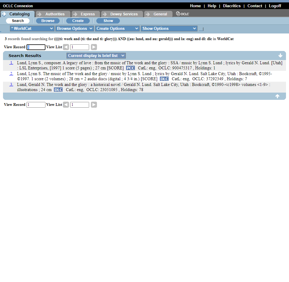 Screenshot of OCLC results page containing only &quot;blue box&quot; results.