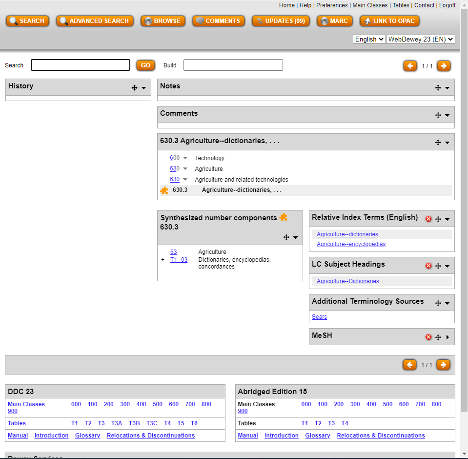Screenshot of the page that shows the creation of the 630.3 Dewey Decimal Number.